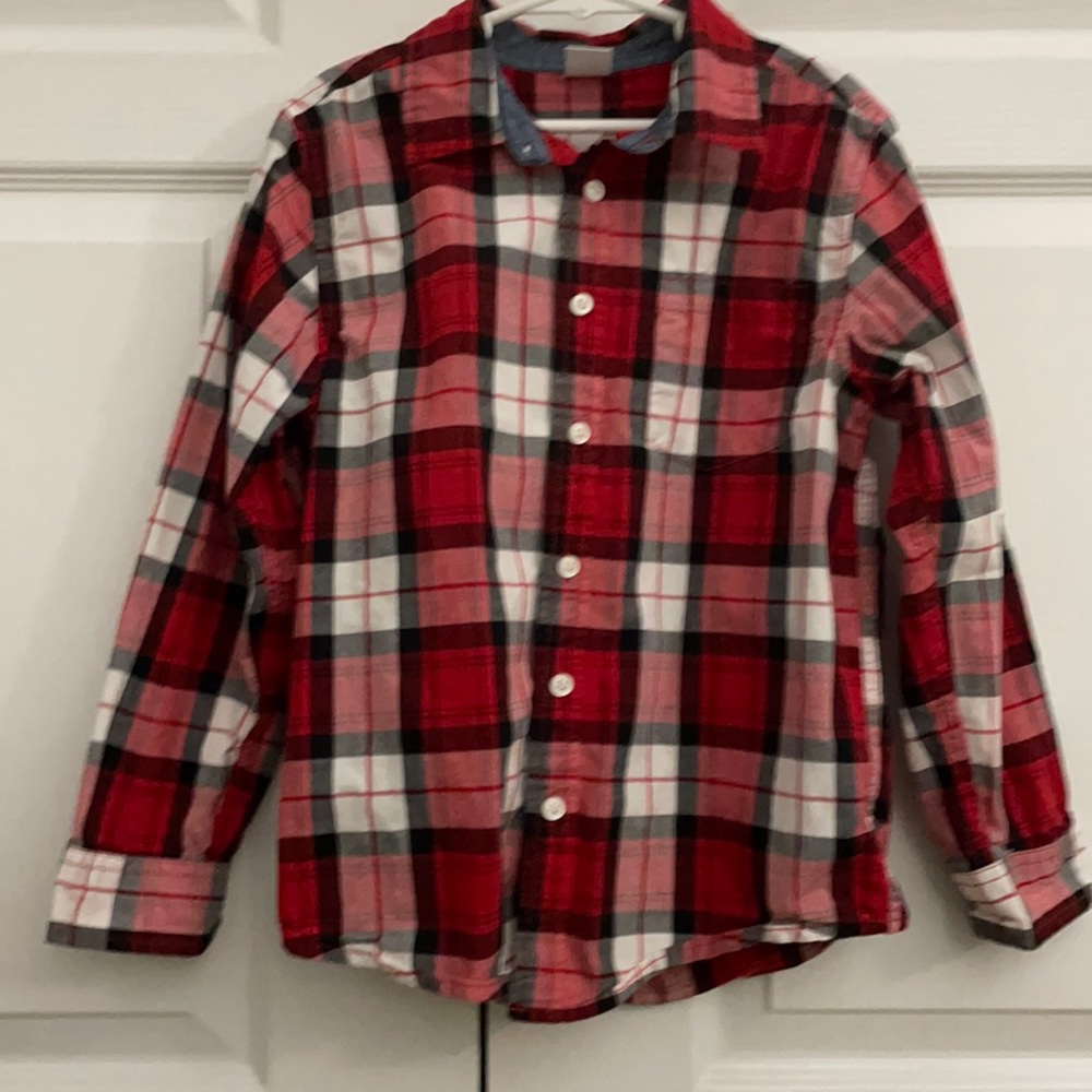 BOYS RED PLAID BUTTON DOWN SHIRT